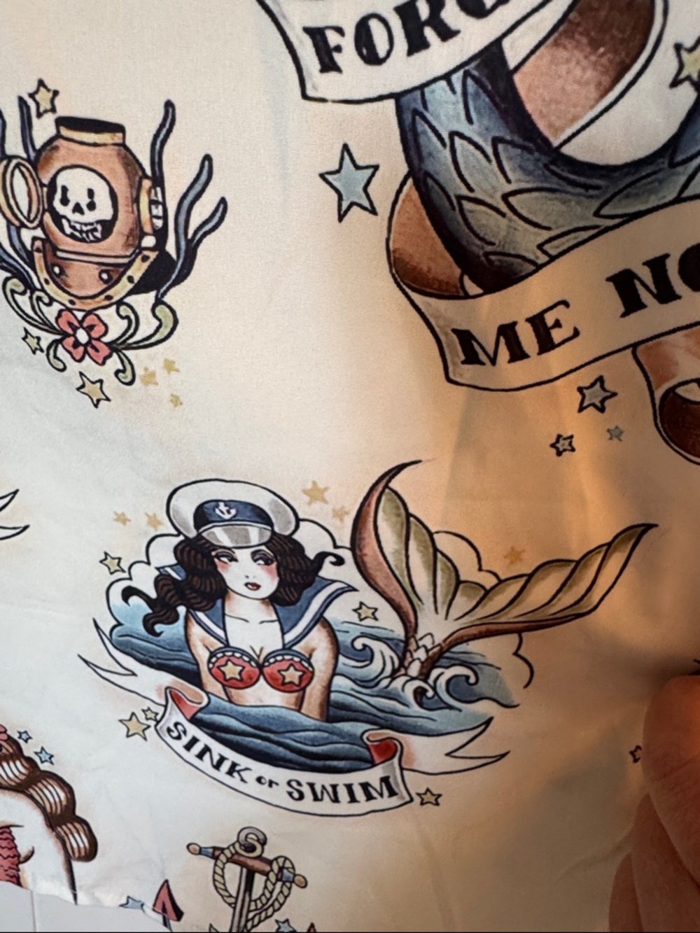 Vintage-Inspired Tattoo Mermaid Print Unisex Button-Up Shirt Size 3X Runs Small - Picture 7 of 13